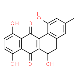 ChemSpider 2D Image | 1,6,8,11-Tetrahydroxy-3-methyl-5,6-dihydro-7,12-tetraphenedione | C19H14O6