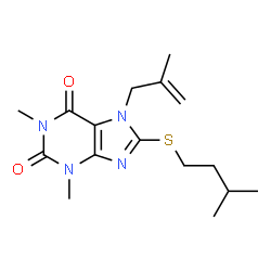 ChemSpider 2D Image | 1,3-Dimethyl-8-[(3-methylbutyl)sulfanyl]-7-(2-methyl-2-propen-1-yl)-3,7-dihydro-1H-purine-2,6-dione | C16H24N4O2S