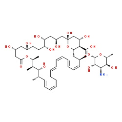 ChemSpider 2D Image | (1R,3S,5R,6R,9R,11R,15S,16R,17R,18S,19E,21Z,25E,27Z,29E,31Z,33R,35S,36R,37S)-33-[(3-Amino-3,6-dideoxy-beta-D-mannopyranosyl)oxy]-1,3,5,6,9,11,17,37-octahydroxy-15,16,18-trimethyl-13-oxo-14,39-dioxabic
yclo[33.3.1]nonatriaconta-19,21,25,27,29,31-hexaene-36-carboxylic acid | C47H75NO17