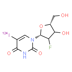 ChemSpider 2D Image | 1-(2-Deoxy-2-fluoro-beta-D-glycero-pentofuranosyl)-5-(~124~I)iodo-2,4(1H,3H)-pyrimidinedione | C9H10F124IN2O5