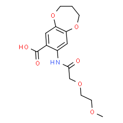 ChemSpider 2D Image | 8-{[(2-Methoxyethoxy)acetyl]amino}-3,4-dihydro-2H-1,5-benzodioxepine-7-carboxylic acid | C15H19NO7