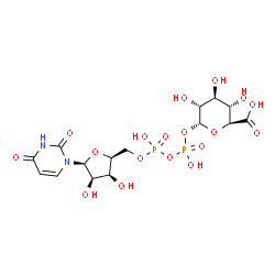 ChemSpider 2D Image | (2S,3S,4S,5R,6R)-6-{[{[{[(2S,3S,4R,5S)-5-(2,4-Dioxo-3,4-dihydro-1(2H)-pyrimidinyl)-3,4-dihydroxytetrahydro-2-furanyl]methoxy}(hydroxy)phosphoryl]oxy}(hydroxy)phosphoryl]oxy}-3,4,5-trihydroxytetrahydro
-2H-pyran-2-carboxylic acid (non-preferred name) | C15H22N2O18P2