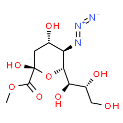 ChemSpider 2D Image | Methyl (6R)-5-azido-3,5-dideoxy-6-[(1R,2R)-1,2,3-trihydroxypropyl]-alpha-L-threo-hex-2-ulopyranosonate | C10H17N3O8