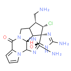 ChemSpider 2D Image | (5'S,11R,12S,13S,13bS)-2,2'-Diamino-11-(aminomethyl)-12-chloro-5'-hydroxy-1,1',3a,5',10a,11,12,13a-octahydro-8H,10H-spiro[cyclopenta[3,4]pyrrolo[1,2-a]imidazo[4,5-b]pyrrolo[1,2-d]pyrazine-13,4'-imidaz
ol]-8-one | C17H22ClN9O2