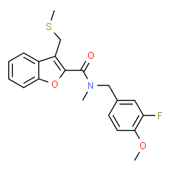 ChemSpider 2D Image | N-(3-Fluoro-4-methoxybenzyl)-N-methyl-3-[(methylsulfanyl)methyl]-1-benzofuran-2-carboxamide | C20H20FNO3S