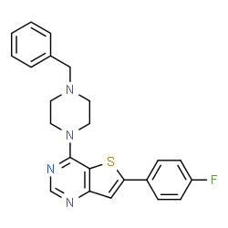 ChemSpider 2D Image | 4-(4-Benzyl-1-piperazinyl)-6-(4-fluorophenyl)thieno[3,2-d]pyrimidine | C23H21FN4S