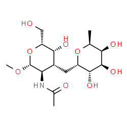 ChemSpider 2D Image | N-[(2R,3R,4R,5R,6R)-5-Hydroxy-6-(hydroxymethyl)-2-methoxy-4-{[(2S,3S,4R,5S,6S)-3,4,5-trihydroxy-6-methyltetrahydro-2H-pyran-2-yl]methyl}tetrahydro-2H-pyran-3-yl]acetamide (non-preferred name) | C16H29NO9