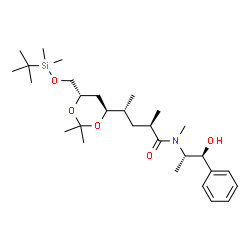 ChemSpider 2D Image | (2R,4R)-4-[(4S,6S)-6-({[Dimethyl(2-methyl-2-propanyl)silyl]oxy}methyl)-2,2-dimethyl-1,3-dioxan-4-yl]-N-[(1S,2S)-1-hydroxy-1-phenyl-2-propanyl]-N,2-dimethylpentanamide | C29H51NO5Si