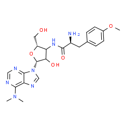 ChemSpider 2D Image | (2S)-2-Amino-N-[(2S,5R)-5-[6-(dimethylamino)-9H-purin-9-yl]-4-hydroxy-2-(hydroxymethyl)tetrahydro-3-furanyl]-3-(4-methoxyphenyl)propanamide (non-preferred name) | C22H29N7O5