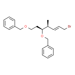 ChemSpider 2D Image | 1,1'-{[(2E,4S,5S)-1-Bromo-4-methyl-2-heptene-5,7-diyl]bis(oxymethylene)}dibenzene | C22H27BrO2