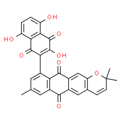 ChemSpider 2D Image | 2,2,8-Trimethyl-10-(3,5,8-trihydroxy-1,4-dioxo-1,4-dihydro-2-naphthalenyl)-2H-naphtho[2,3-g]chromene-6,11-dione | C30H20O8