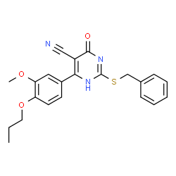 ChemSpider 2D Image | 2-(Benzylsulfanyl)-4-(3-methoxy-4-propoxyphenyl)-6-oxo-1,6-dihydropyrimidine-5-carbonitrile | C22H21N3O3S