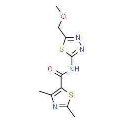 ChemSpider 2D Image | N-[5-(Methoxymethyl)-1,3,4-thiadiazol-2-yl]-2,4-dimethyl-1,3-thiazole-5-carboxamide | C10H12N4O2S2
