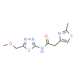 ChemSpider 2D Image | N-[5-(Methoxymethyl)-1,3,4-thiadiazol-2-yl]-2-(2-methyl-1,3-thiazol-4-yl)acetamide | C10H12N4O2S2