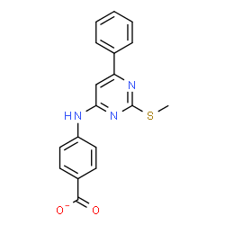 ChemSpider 2D Image | 4-{[2-(Methylsulfanyl)-6-phenyl-4-pyrimidinyl]amino}benzoate | C18H14N3O2S