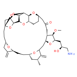 ChemSpider 2D Image | (1S,3S,6S,9S,12S,14R,18S,20R,21R,22S,26R,29S,32S,33R,35R,36S)-20-[(2S)-3-Amino-2-hydroxypropyl]-21-methoxy-14-methyl-8,15-bis(methylene)-2,19,30,34,37,39,40,41-octaoxanonacyclo[24.9.2.1~3,32~.1~3,33~.
1~6,9~.1~12,16~.0~18,22~.0~29,36~.0~31,35~]hentetracontan-24-one | C40H59NO11