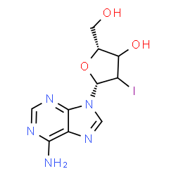 ChemSpider 2D Image | 9-(2-Deoxy-2-iodo-beta-D-glycero-pentofuranosyl)-9H-purin-6-amine | C10H12IN5O3