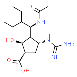 ChemSpider 2D Image | (1S,2S,4R)-3-[(1S)-1-Acetamido-2-ethylbutyl]-4-carbamimidamido-2-hydroxycyclopentanecarboxylic acid | C15H28N4O4