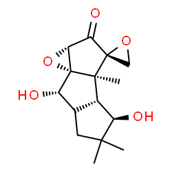 ChemSpider 2D Image | (1aS,3S,3aS,3bR,4R,7S,7aR)-4,7-Dihydroxy-3a,5,5-trimethylhexahydro-3aH-spiro[cyclopenta[4,5]pentaleno[1,6a-b]oxirene-3,2'-oxiran]-2(1aH)-one | C15H20O5