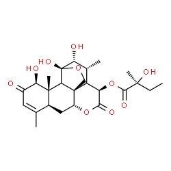 ChemSpider 2D Image | (1beta,9xi,11alpha,12alpha,14xi,15beta)-1,11,12-Trihydroxy-2,16-dioxo-11,20-epoxypicras-3-en-15-yl (2S)-2-hydroxy-2-methylbutanoate | C25H34O10