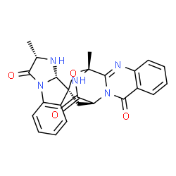 ChemSpider 2D Image | (1'S,2S,9S,9aS,12'R)-2,12'-Dimethyl-1,9a-dihydro-3'H,16'H-spiro[imidazo[1,2-a]indole-9,14'-[13]oxa[2,10,17]triazatetracyclo[10.3.2.0~2,11~.0~4,9~]heptadeca[4,6,8,10]tetraene]-3,3',16'(2H)-trione | C24H21N5O4