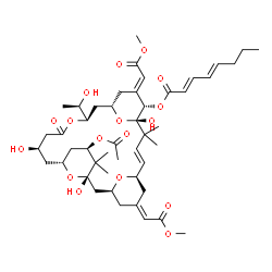ChemSpider 2D Image | (1S,3S,5Z,7R,8E,11S,12S,13E,15S,17R,21R,23R,25R)-25-Acetoxy-1,11,21-trihydroxy-17-[(1R)-1-hydroxyethyl]-5,13-bis(2-methoxy-2-oxoethylidene)-10,10,26,26-tetramethyl-19-oxo-18,27,28,29-tetraoxatetracycl
o[21.3.1.1~3,7~.1~11,15~]nonacos-8-en-12-yl (2E,4E)-2,4-octadienoate | C47H68O17