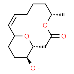 ChemSpider 2D Image | (1R,5S,9Z,14S)-14-Hydroxy-5-methyl-4,15-dioxabicyclo[9.3.1]pentadec-9-en-3-one | C14H22O4
