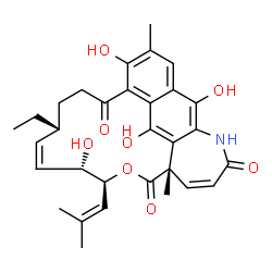 ChemSpider 2D Image | (9R,10Z,12S,13S,16S)-9-Ethyl-4,12,23,25-tetrahydroxy-3,16-dimethyl-13-(2-methyl-1-propen-1-yl)-14-oxa-20-azatetracyclo[19.3.1.0~5,24~.0~16,22~]pentacosa-1(24),2,4,10,17,21(25),22-heptaene-6,15,19-trio
ne | C31H35NO8
