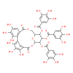 ChemSpider 2D Image | 3,4,5,19,20,21-Hexahydroxy-8,17-dioxo-9,16,23-trioxatetracyclo[16.3.1.1~11,15~.0~2,7~]tricosa-1(22),2,4,6,18,20-hexaene-12,13,14-triyl tris(3,4,5-trihydroxybenzoate) | C41H30O26