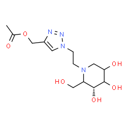 ChemSpider 2D Image | (1-{2-[(3R)-3,4,5-Trihydroxy-2-(hydroxymethyl)-1-piperidinyl]ethyl}-1H-1,2,3-triazol-4-yl)methyl acetate | C13H22N4O6