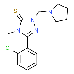 ChemSpider 2D Image | 5-(2-Chlorophenyl)-4-methyl-2-(1-pyrrolidinylmethyl)-2,4-dihydro-3H-1,2,4-triazole-3-thione | C14H17ClN4S