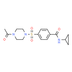 ChemSpider 2D Image | 4-[(4-Acetyl-1-piperazinyl)sulfonyl]-N-cyclopropylbenzamide | C16H21N3O4S