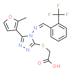 ChemSpider 2D Image | {[5-(2-Methyl-3-furyl)-4-{(Z)-[2-(trifluoromethyl)benzylidene]amino}-4H-1,2,4-triazol-3-yl]sulfanyl}acetic acid | C17H13F3N4O3S