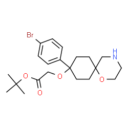 ChemSpider 2D Image | 2-Methyl-2-propanyl {[9-(4-bromophenyl)-1-oxa-4-azaspiro[5.5]undec-9-yl]oxy}acetate | C21H30BrNO4