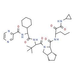 ChemSpider 2D Image | (3aS,6aR)-2-[2-({Cyclohexyl[(2-pyrazinylcarbonyl)amino]acetyl}amino)-3,3-dimethylbutanoyl]-N-[1-(cyclopropylamino)-1,2-dioxo-3-hexanyl]octahydrocyclopenta[c]pyrrole-1-carboxamide (non-preferred name) | C36H53N7O6