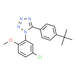 ChemSpider 2D Image | 5-(4-tert-Butyl-phenyl)-1-(5-chloro-2-methoxy-phenyl)-1H-tetrazole | C18H19ClN4O