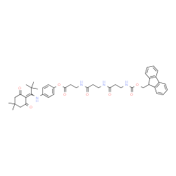 ChemSpider 2D Image | 4-{[1-(4,4-Dimethyl-2,6-dioxocyclohexylidene)-2,2-dimethylpropyl]amino}phenyl N-[(9H-fluoren-9-ylmethoxy)carbonyl]-beta-alanyl-beta-alanyl-beta-alaninate | C43H50N4O8