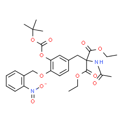 ChemSpider 2D Image | Diethyl acetamido{3-({[(2-methyl-2-propanyl)oxy]carbonyl}oxy)-4-[(2-nitrobenzyl)oxy]benzyl}malonate | C28H34N2O11