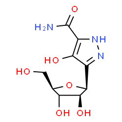 ChemSpider 2D Image | (1S,3xi)-1,4-Anhydro-1-(5-carbamoyl-4-hydroxy-1H-pyrazol-3-yl)-D-threo-pentitol | C9H13N3O6