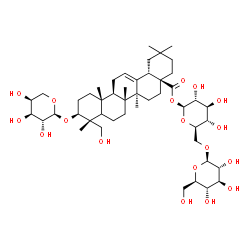 ChemSpider 2D Image | 1-O-[(3beta,5xi)-3-(alpha-L-Arabinopyranosyloxy)-23-hydroxy-28-oxoolean-12-en-28-yl]-6-O-beta-D-glucopyranosyl-beta-D-glucopyranose | C47H76O18