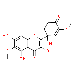 ChemSpider 2D Image | 3,5,7-Trihydroxy-2-(1-hydroxy-3-methoxy-4-oxo-2-cyclohexen-1-yl)-6-methoxy-4H-chromen-4-one | C17H16O9