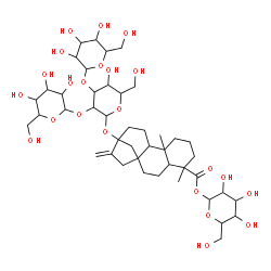 ChemSpider 2D Image | 1-O-(13-{[Hexopyranosyl-(1->2)-[hexopyranosyl-(1->3)]hexopyranosyl]oxy}-18-oxokaur-16-en-18-yl)hexopyranose | C44H70O23