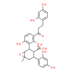 ChemSpider 2D Image | 4-(2,4-Dihydroxyphenyl)-2-{3-[3-(2,4-dihydroxyphenyl)propanoyl]-2,6-dihydroxyphenyl}-6-methyl-7-oxabicyclo[4.1.0]heptane-3-carboxylic acid | C29H28O10
