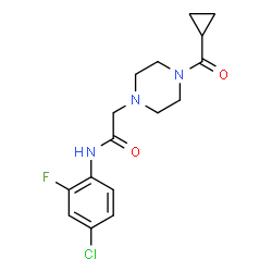 ChemSpider 2D Image | N-(4-Chloro-2-fluorophenyl)-2-[4-(cyclopropylcarbonyl)-1-piperazinyl]acetamide | C16H19ClFN3O2