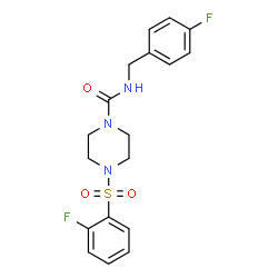 ChemSpider 2D Image | N-(4-Fluorobenzyl)-4-[(2-fluorophenyl)sulfonyl]-1-piperazinecarboxamide | C18H19F2N3O3S