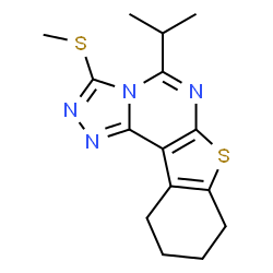ChemSpider 2D Image | 5-Isopropyl-3-(methylsulfanyl)-8,9,10,11-tetrahydro[1]benzothieno[3,2-e][1,2,4]triazolo[4,3-c]pyrimidine | C15H18N4S2