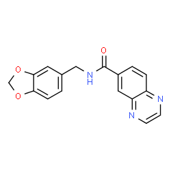 ChemSpider 2D Image | N-(1,3-Benzodioxol-5-ylmethyl)-6-quinoxalinecarboxamide | C17H13N3O3