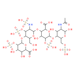 ChemSpider 2D Image | 2-O-Sulfohexopyranuronosyl-(1->4)-2-deoxy-3-O-sulfo-2-(sulfoamino)hexopyranosyl-(1->4)-2-O-sulfohexopyranuronosyl-(1->4)-2-acetamido-2-deoxy-6-O-sulfohexopyranose | C26H42N2O37S5