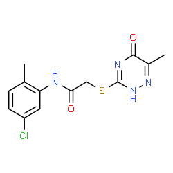 ChemSpider 2D Image | acetamide, N-(5-chloro-2-methylphenyl)-2-[(4,5-dihydro-6-methyl-5-oxo-1,2,4-triazin-3-yl)thio]- | C13H13ClN4O2S