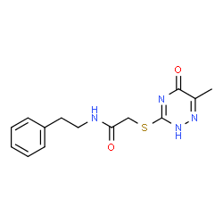 ChemSpider 2D Image | acetamide, 2-[(4,5-dihydro-6-methyl-5-oxo-1,2,4-triazin-3-yl)thio]-N-(2-phenylethyl)- | C14H16N4O2S